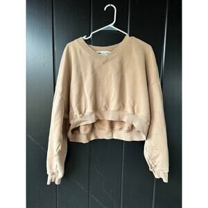 Offline by Aerie Cropped V-Neck Sweatshirt Tan Women’s XL Comfy Lounge